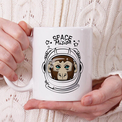 Astronaut Monkey Tasarım Kupa Bardak - Thumbnail