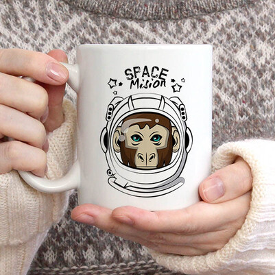 Astronaut Monkey Tasarım Kupa Bardak - Thumbnail