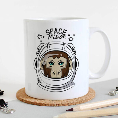 Astronaut Monkey Tasarım Kupa Bardak - Thumbnail