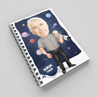 Astronomi Meraklısı Karikatürlü Defter - Thumbnail