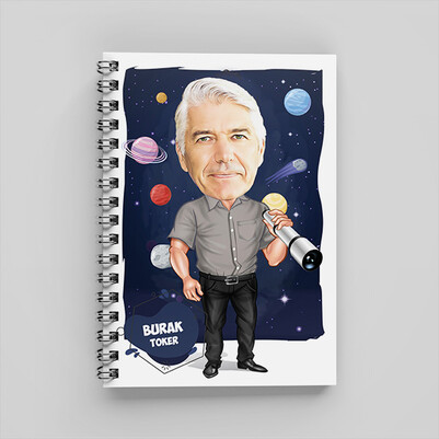 Astronomi Meraklısı Karikatürlü Defter - Thumbnail