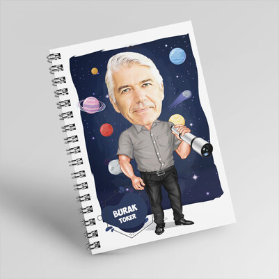 Astronomi Meraklısı Karikatürlü Defter - Thumbnail