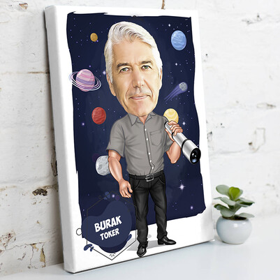 Astronomi Meraklısı Karikatürlü Tablo - Thumbnail