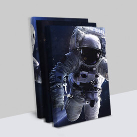  - Astronot ve Uzay 3 Parçalı Kanvas Tablo