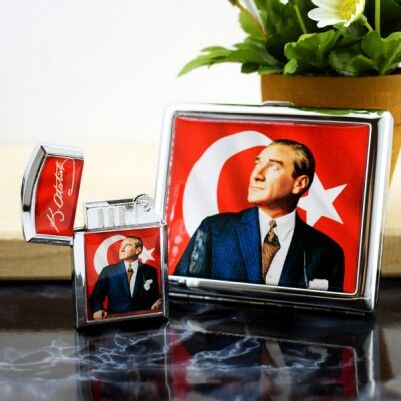 Atatürk Resimli Çakmak ve Sigara Tabakası - Thumbnail