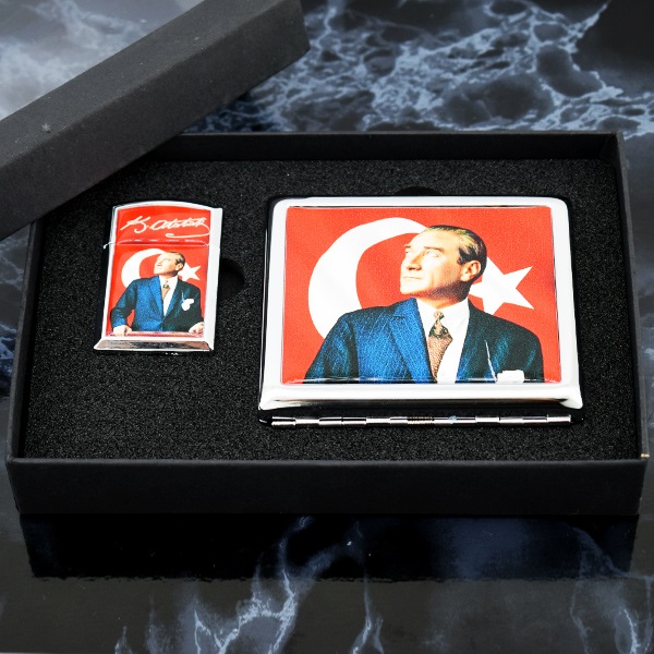 Atatürk Resimli Çakmak ve Sigara Tabakası