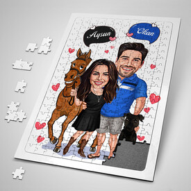  - Atı ve Köpeği Olan Çiftler Karikatürlü Puzzle