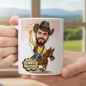  - Atlı Kovboy Karikatürlü Kupa Bardak