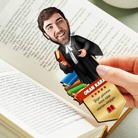 Avukat Erkek Karikatürlü Kitap Okuma Ayracı - Thumbnail