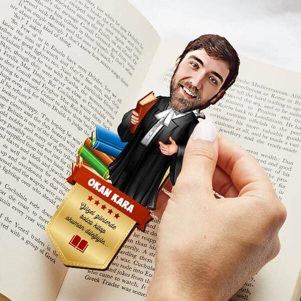 Avukat Erkek Karikatürlü Kitap Okuma Ayracı