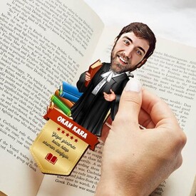 Avukat Erkek Karikatürlü Kitap Okuma Ayracı - Thumbnail