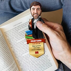 Avukat Erkek Karikatürlü Kitap Okuma Ayracı - Thumbnail