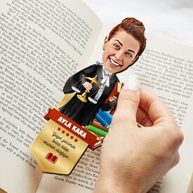 Avukat Kadın Karikatürlü Kitap Okuma Ayracı - Thumbnail