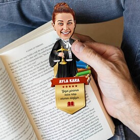 Avukat Kadın Karikatürlü Kitap Okuma Ayracı - Thumbnail