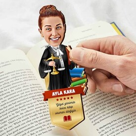 Avukat Kadın Karikatürlü Kitap Okuma Ayracı - Thumbnail