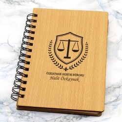 Avukata Hediye Ahşap Kapaklı Defter - Thumbnail