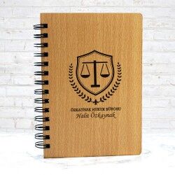 Avukata Hediye Ahşap Kapaklı Defter - Thumbnail