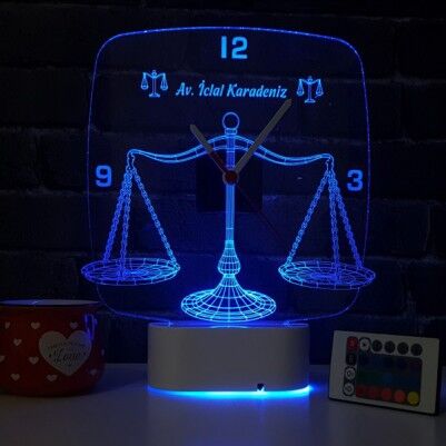 Avukata Özel 3D LED Lamba Saat - Thumbnail