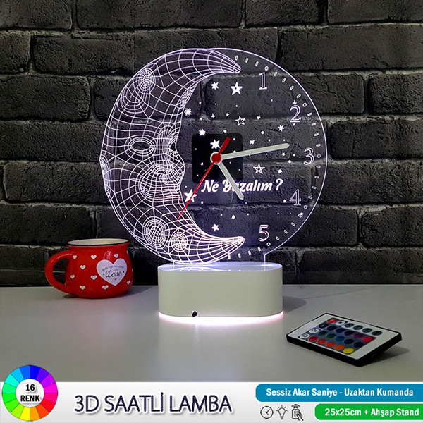 Ay Dede Tasarımlı 3D LED Saat Lamba