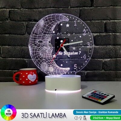 Ay Dede Tasarımlı 3D LED Saat Lamba - Thumbnail