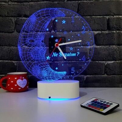 Ay Dede Tasarımlı 3D LED Saat Lamba - Thumbnail