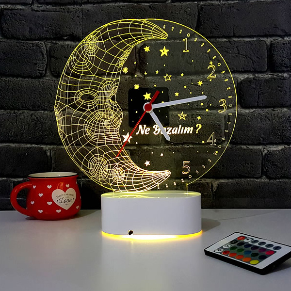 Ay Dede Tasarımlı 3D LED Saat Lamba