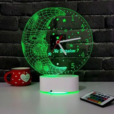 Ay Dede Tasarımlı 3D LED Saat Lamba - Thumbnail
