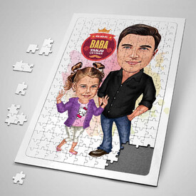  - Babasını Çok Seven Kız Çocuk Karikatürlü Puzzle