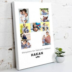 Babaya Hediye Fotoğraflı Harf Kanvas Tablo - Thumbnail