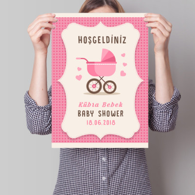Baby Shower Posteri Bebek Arabası Temalı - Thumbnail