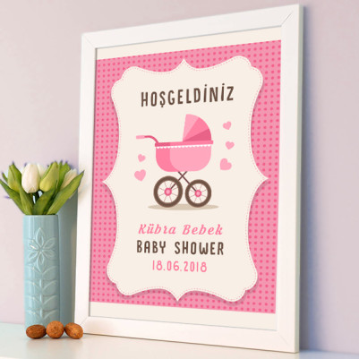 Baby Shower Posteri Bebek Arabası Temalı - Thumbnail