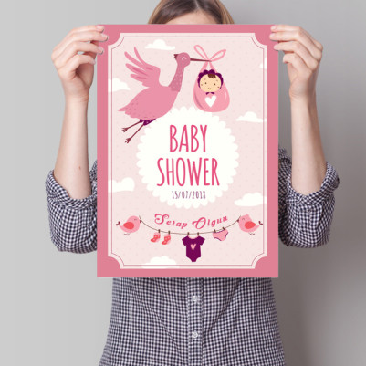 Baby Shower Posteri Leylek Temalı - Thumbnail