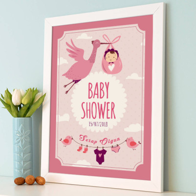 Baby Shower Posteri Leylek Temalı - Thumbnail