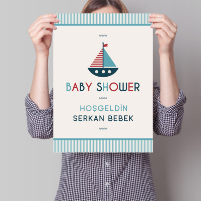 Baby Shower Posteri Yelkenli Gemi Temalı - Thumbnail