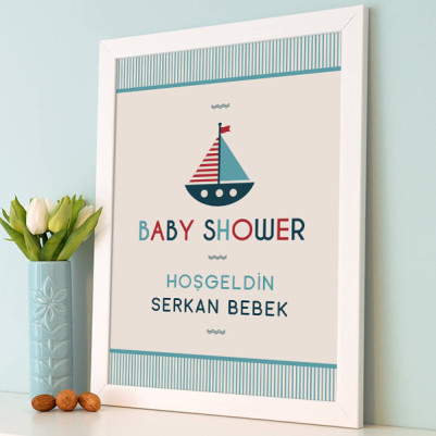 Baby Shower Posteri Yelkenli Gemi Temalı - Thumbnail