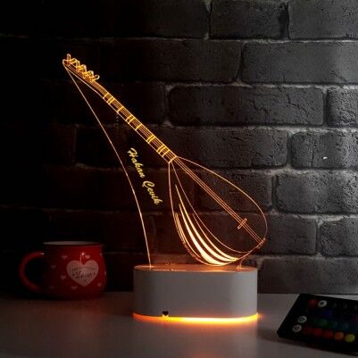 Bağlama Saz Temalı 3D LED Lamba - Thumbnail