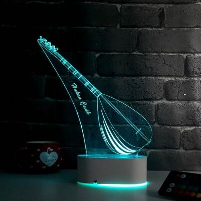 Bağlama Saz Temalı 3D LED Lamba - Thumbnail