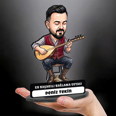  - Bağlama Ustası Müzisyen Erkek Karikatürlü Biblo
