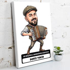  - Akordiyon Sanatçısı Müzisyen Erkek Karikatürlü Kanvas Tablo