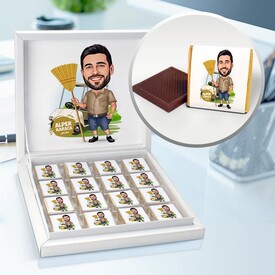 Bahçe İşlerini Seven Erkek Karikatürlü Çikolata Kutusu - Thumbnail