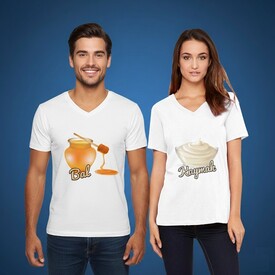  - Bal ve Kaymak Beyaz Sevgili Tişörtleri