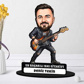 Bas Gitarist Müzisyen Erkek Karikatürlü Biblo - Thumbnail