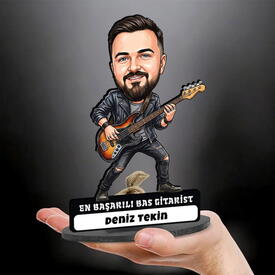  - Bas Gitarist Müzisyen Erkek Karikatürlü Biblo