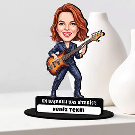 Bas Gitarist Müzisyen Kadın Karikatürlü Biblo - Thumbnail