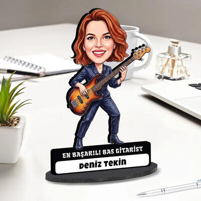  - Bas Gitarist Müzisyen Kadın Karikatürlü Biblo