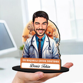 Kişiye Özel Erkek Çocuk Doktoruna Hediye Karikatürlü Biblo - Thumbnail