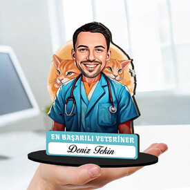 Kişiye Özel Erkek Veterinere Hediye Karikatürlü Biblo - Thumbnail