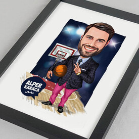 Basket Koçu Erkek Karikatürlü Resim Çerçevesi - Thumbnail