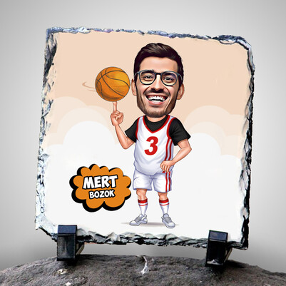  - Basketbol Meraklısı Karikatürlü Taş Baskı