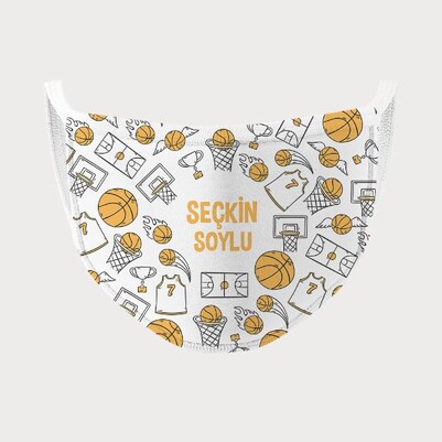 Basketbol Tasarımlı İsme Özel Maske - Thumbnail